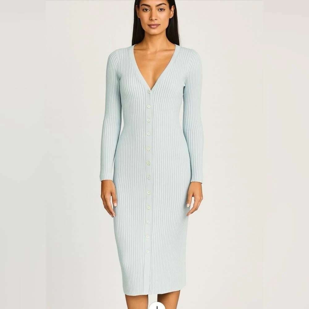 525 America Born In‎ Brooklyn Midi Ribbed Dress Sky Blue Size XS